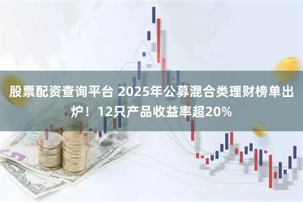 股票配资查询平台 2025年公募混合类理财榜单出炉！12只产品收益率超20%